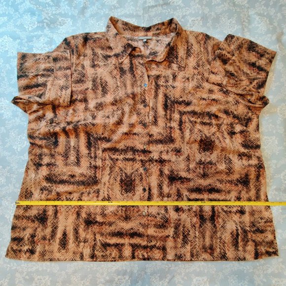 Essentials Women’s 4X Button-Up Stretch Top – Plus - 3/4 Sleeve, Brown-Black - Picture 10 of 14